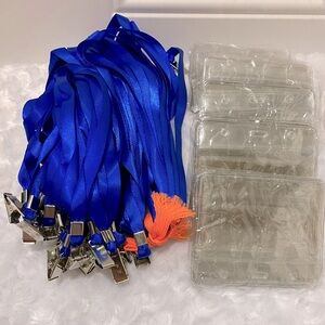 Nylon Lanyards in Blue w/Clip & Plastic Badge Holders - 49/50 - NWOT